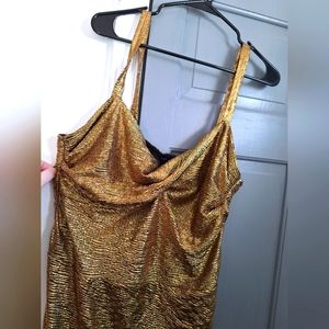 Gold glam metallic dress Tempest Storm by Tatyana midi calf length ruched